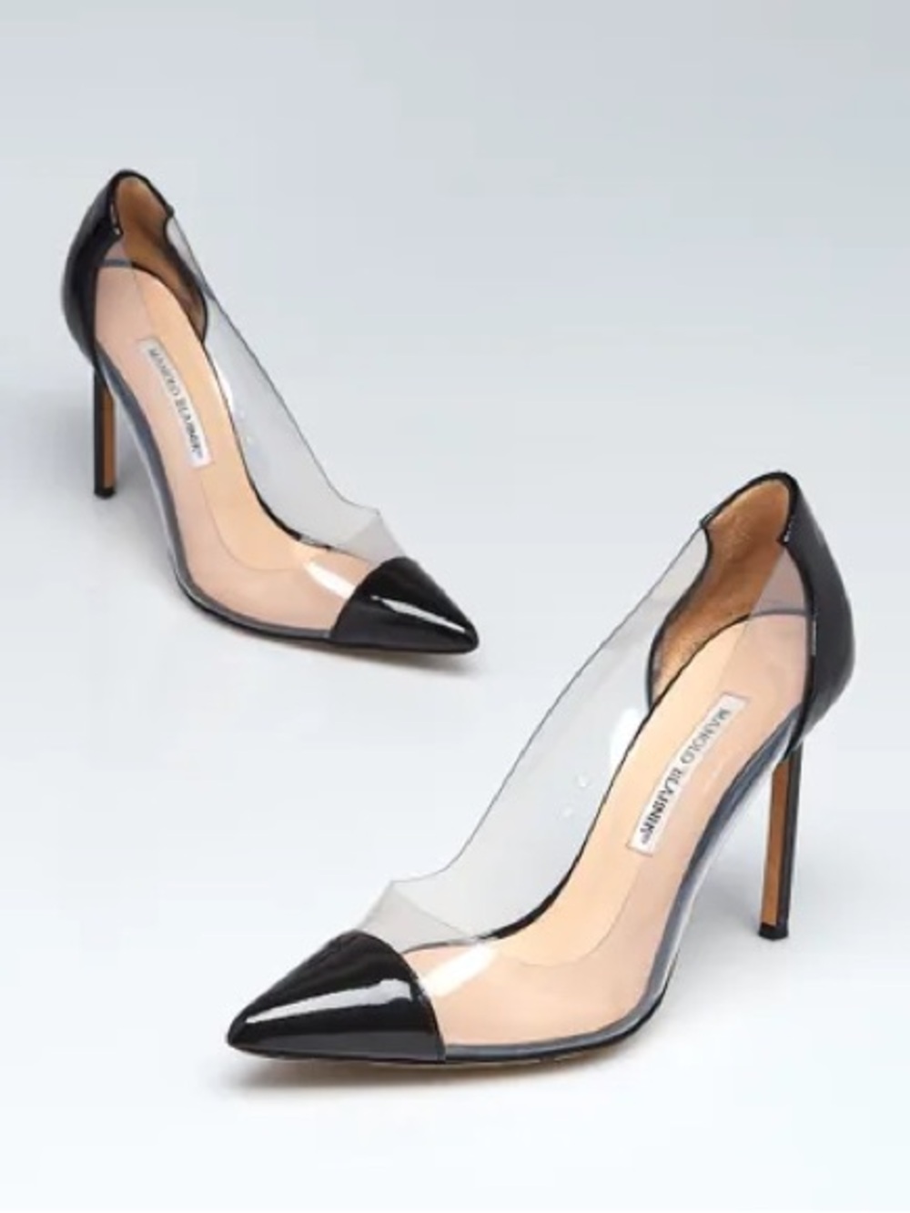 Manolo Blahnik Black Patent Leather and PVC Pacha Pointed Toe Pumps Size 39.5
